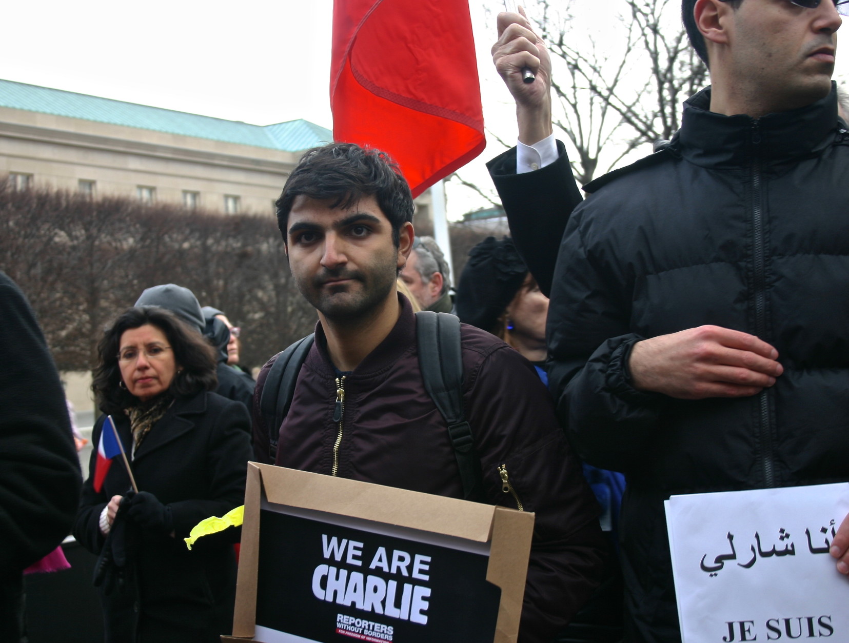 Jad Zahab, a French student taking part in the D.C. Charlie Hebdo Silent March in January, 2015. (WTOP/Kate Ryan)