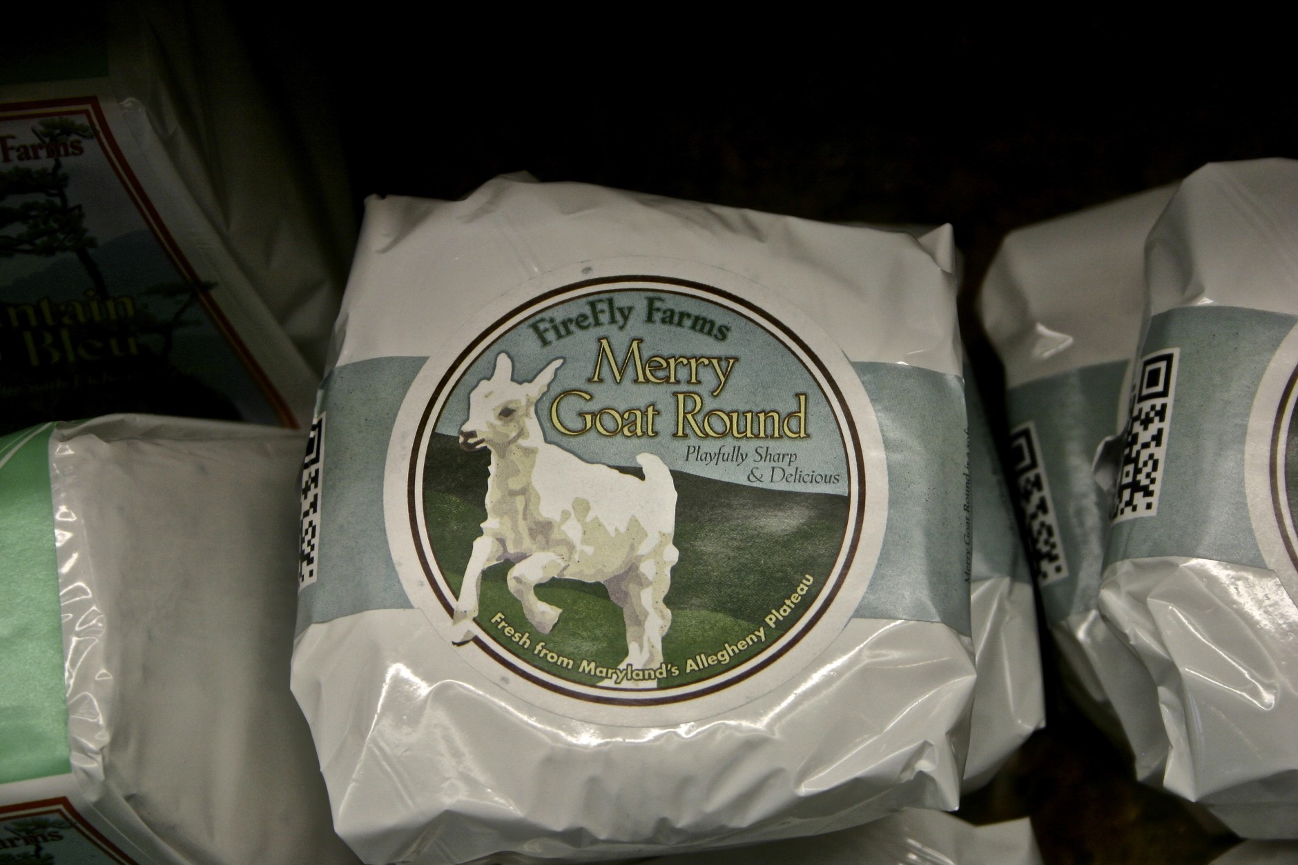 Merry Goat Round Cheese: This is the package you'll bring home when you buy from their shop in Garrett County, or at one of the many retailers who stock it now. Large chains like Whole Foods stock their cheeses, as do local specialty shops like Cheesetique in Alexandria and Dawson's Market in Rockville. (WTOP/Kate Ryan)