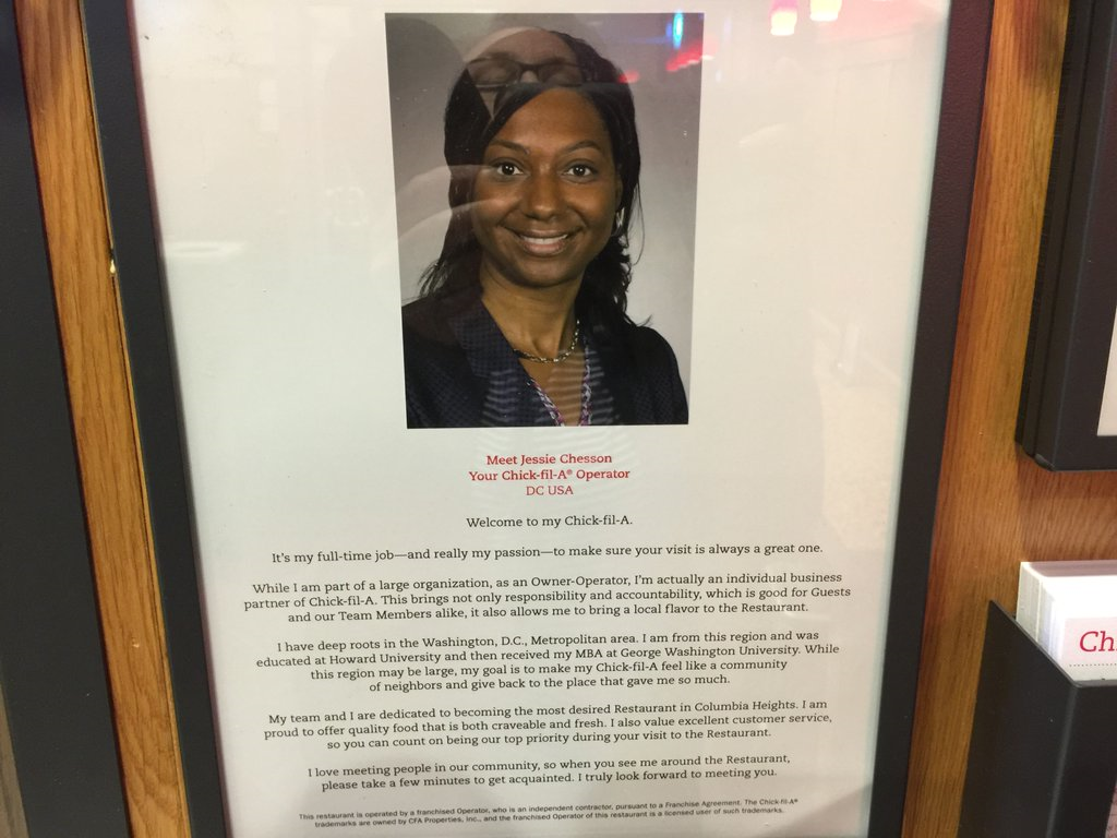 Chick-fil-A owner Jessie Chesson went to Howard University and earned an MBA at George Washington University. (WTOP/Kristi King)