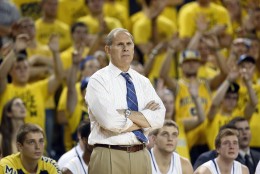 Michigan Wolverines head coach John Beilein watches against Wayne State in the second half of an exhibition NCAA basketball game in Ann Arbor, Mich., Monday, Nov. 4, 2013. (AP Photo/Paul Sancya)