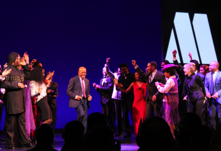 Last night we also went to the National Theatre to see the opening night of Motown: The Musical. The show was written by famed Motown founder Berry Gordy based on events in his life and the establishment of his record label. We snapped him joining the cast on stage for the curtain call. 