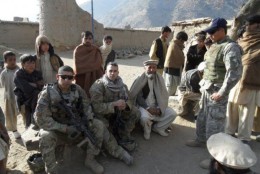 Then-2nd Lt. Florent Groberg and 1st Lt. Antonio Salinas are shown in a local Afghan village in Kunar province, Afghanistan, January 2010. (Courtesy photo)