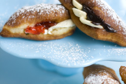 This Oct. 26, 2011 photo shows buttermilk sufganiyot in Concord, N.H. These sufganiyot are sweet, slightly chewy and reminiscent of the famous beignets of New Orleans.    (AP Photo/Matthew Mead)