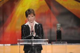 Mary Tyler Moore accepts the Life Achievement award at the 18th Annual Screen Actors Guild Awards on Sunday Jan. 29, 2012 in Los Angeles. (AP Photo/Mark J. Terrill)