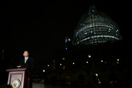 House Speaker Paul Ryan, R-Wis., speaks during the lighting of the U.S. Capitol Christmas tree, on the West Front of the Capitol in Washington, Wednesday, Dec. 2, 2015. The 2015 U.S. Capitol Christmas Tree is a 74 feet Lutz tree from Chugach National Forest in Alaska. (AP Photo/Manuel Balce Ceneta)