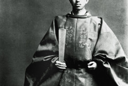 Emperor Hirohito poses in the imperial robes that he wore when he succeeded his father to Japan's throne in 1926, in Kyoto, Japan.  Hirohito's long reign included the years of World War II and Japan's surrender.  (AP Photo)