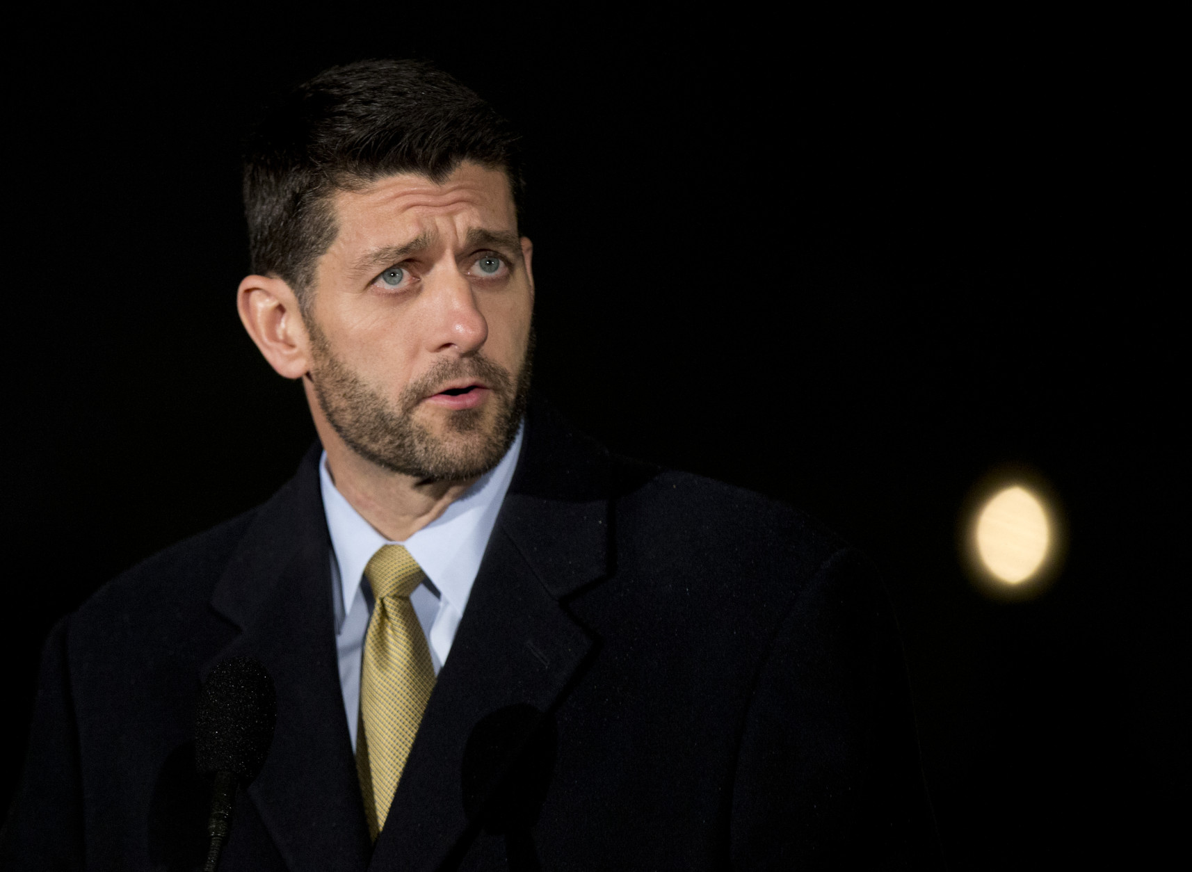 House Speaker Paul Ryan, R-Wis., speaks during the lighting of the U.S. Capitol Christmas tree, on the West Front of the Capitol in Washington, Wednesday, Dec. 2, 2015. The 2015 U.S. Capitol Christmas Tree is a 74 feet Lutz tree from Chugach National Forest in Alaska. (AP Photo/Manuel Balce Ceneta)