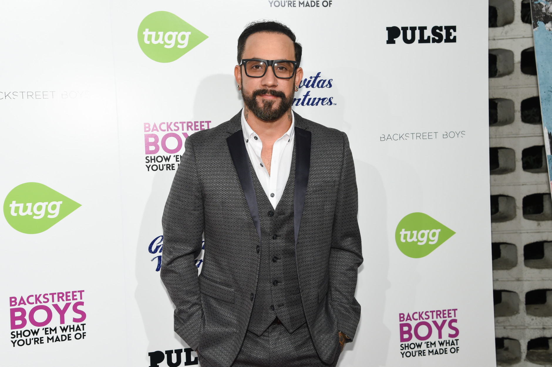 A.J. McLean arrives at the Backstreet Boys: Show Em What Youre Made Of premiere at the Arclight Cinemas - Cinerama Dome on Thursday, Jan. 29, 2015, in Los Angeles. (Photo by Rob Latour/Invision/AP)