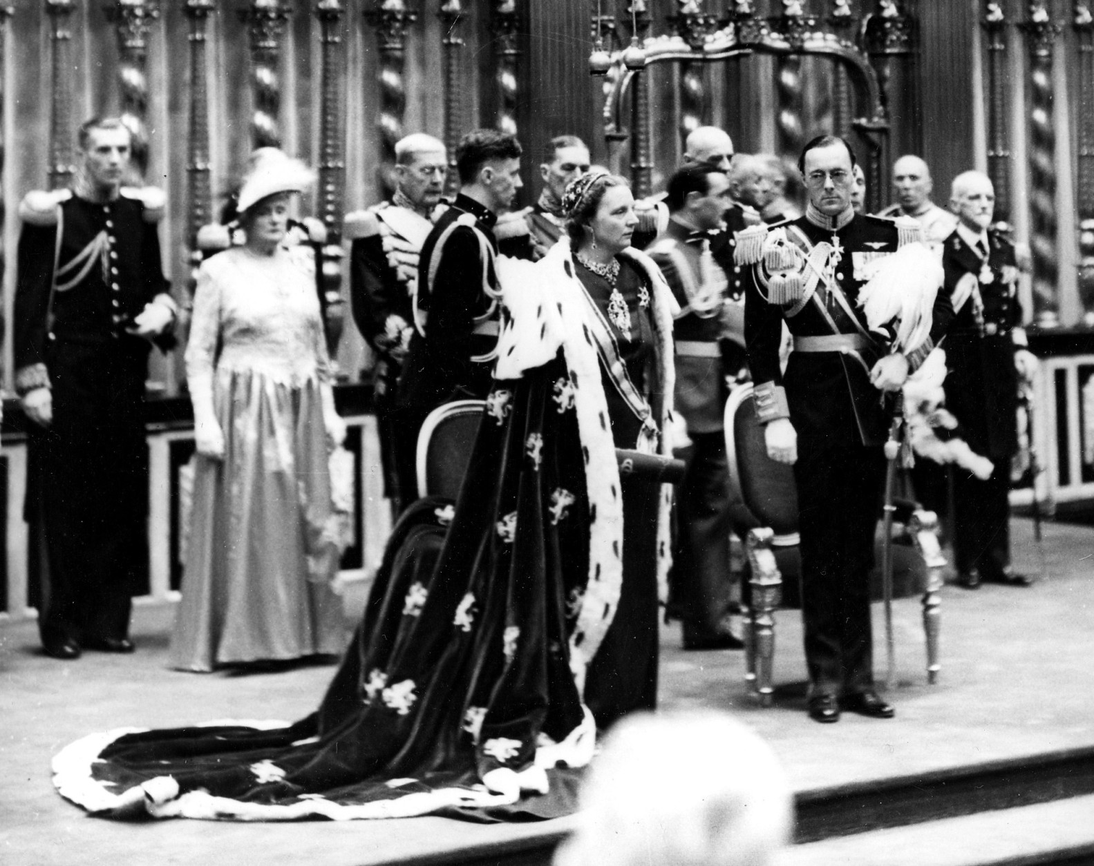 Dutch Queen Juliana,  with Prince Bernhard, is seen in this September 1948  photo, during her official inauguration ceremony as queen of the Netherlands in New Church in Amsterdam. Juliana, the popular queen mother of the Netherlands, who presided over the dismantling of the centuries-old Dutch empire and witnessed the birth of a social revolution during her 31-year reign, died as a result of pneumonia early Saturday morning March 20, 2004, at the age of 94. (AP Photo/NFP)