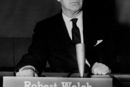 Robert Welch, founder and president of the John Birch Society, is shown on May 15, 1961.  The location is not known.  (AP Photo)