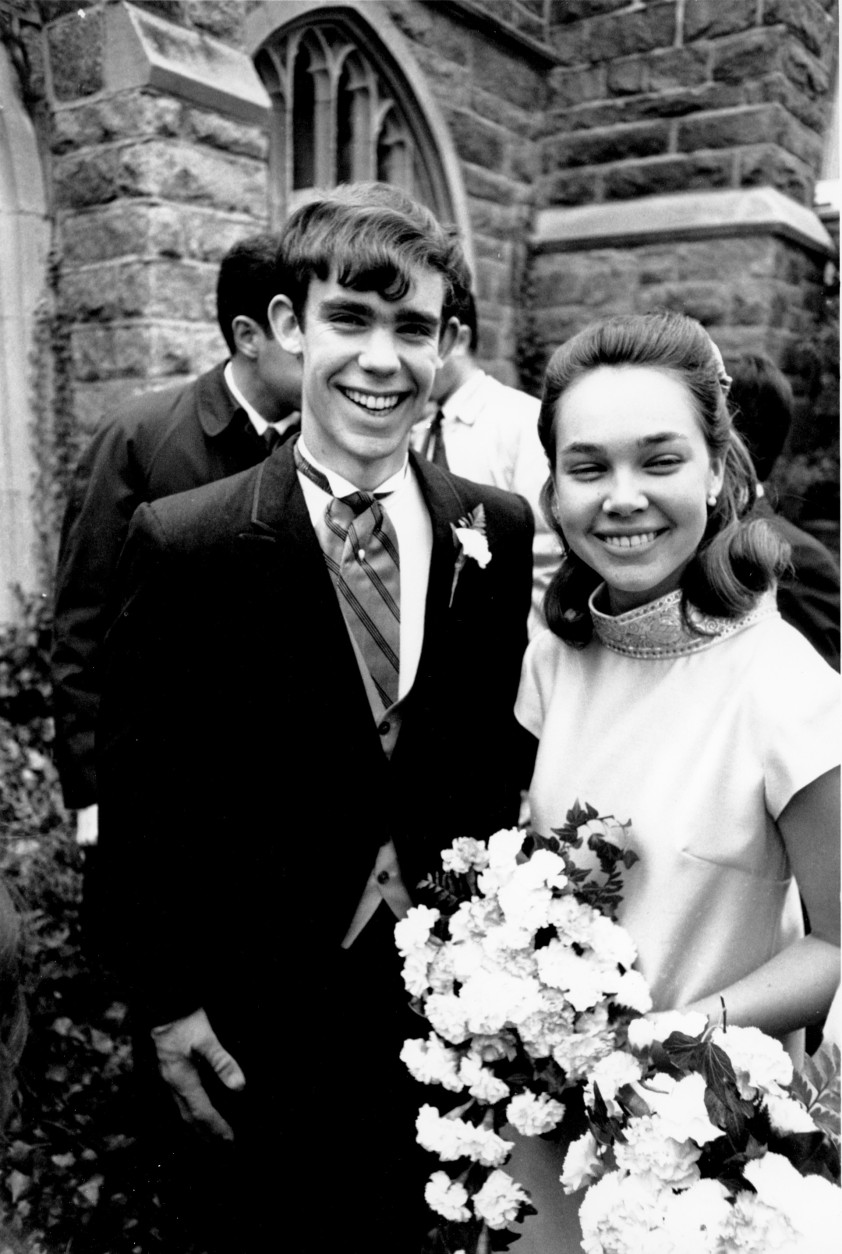 David Eisenhower and Julie Nixon stand outside the chapel after the wedding ceremony of David's sister in Valley Forge, Pa. on Nov. 16, 1968. They are members of the wedding party as usher and bridesmaid. David, grandson of former U.S. President Dwight D. Eisenhower, and Julie, daughter of President-elect Richard M. Nixon, are not yet ready to announce their own wedding date. (AP Photo)