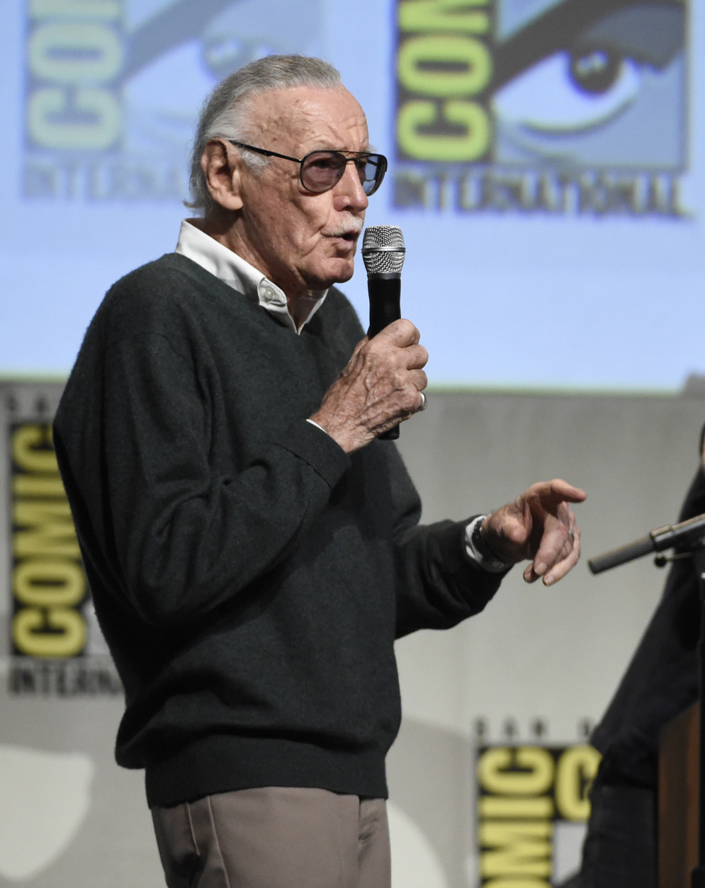 Stan Lee attends the "X-Men: Apocalypse" panel on day 3 of Comic-Con International on Saturday, July 11, 2015, in San Diego, Calif. (Photo by Chris Pizzello/Invision/AP)