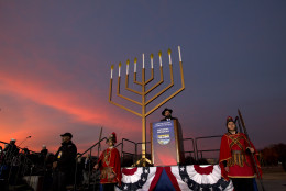 Rabbi Levi Shemtov speaks during the annual National Menorah Lighting, in celebration of Hanukkah, on the Ellipse near the White House in Washington, Sunday, Dec. 6, 2015. (AP Photo/Jose Luis Magana)