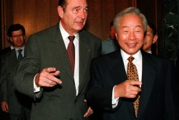 President of France Jacques Chirac, left, and South Korean President Kim Young-sam gesture during a bilateral meeting at the United Nations, Monday, June 23, 1997. Leaders and envoys from more than 170 nations gathered at the U.N. for a five-day conference to review progress since the 1992 Earth Summit. (AP Photo/Kathy Willens)