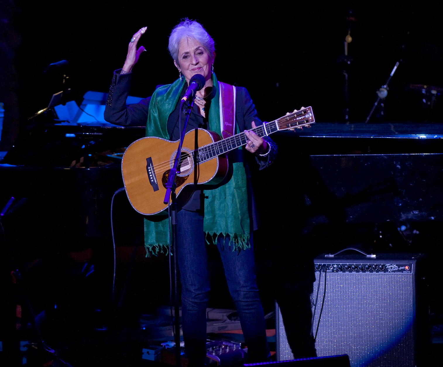 Joan Baez performs at the 2014 ASCAP Centennial Awards, benefiting the ASCAP Foundation and its music education, talent development and humanitarian activities, at the Waldorf-Astoria on Monday, Nov. 17, 2014, in New York. (Photo by Stephen Chernin/Invision/AP)