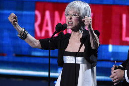 Rita Moreno presents the award for best urban music album at the 16th annual Latin Grammy Awards at the MGM Grand Garden Arena on Thursday, Nov. 19, 2015, in Las Vegas. (Photo by Chris Pizzello]/Invision/AP)
