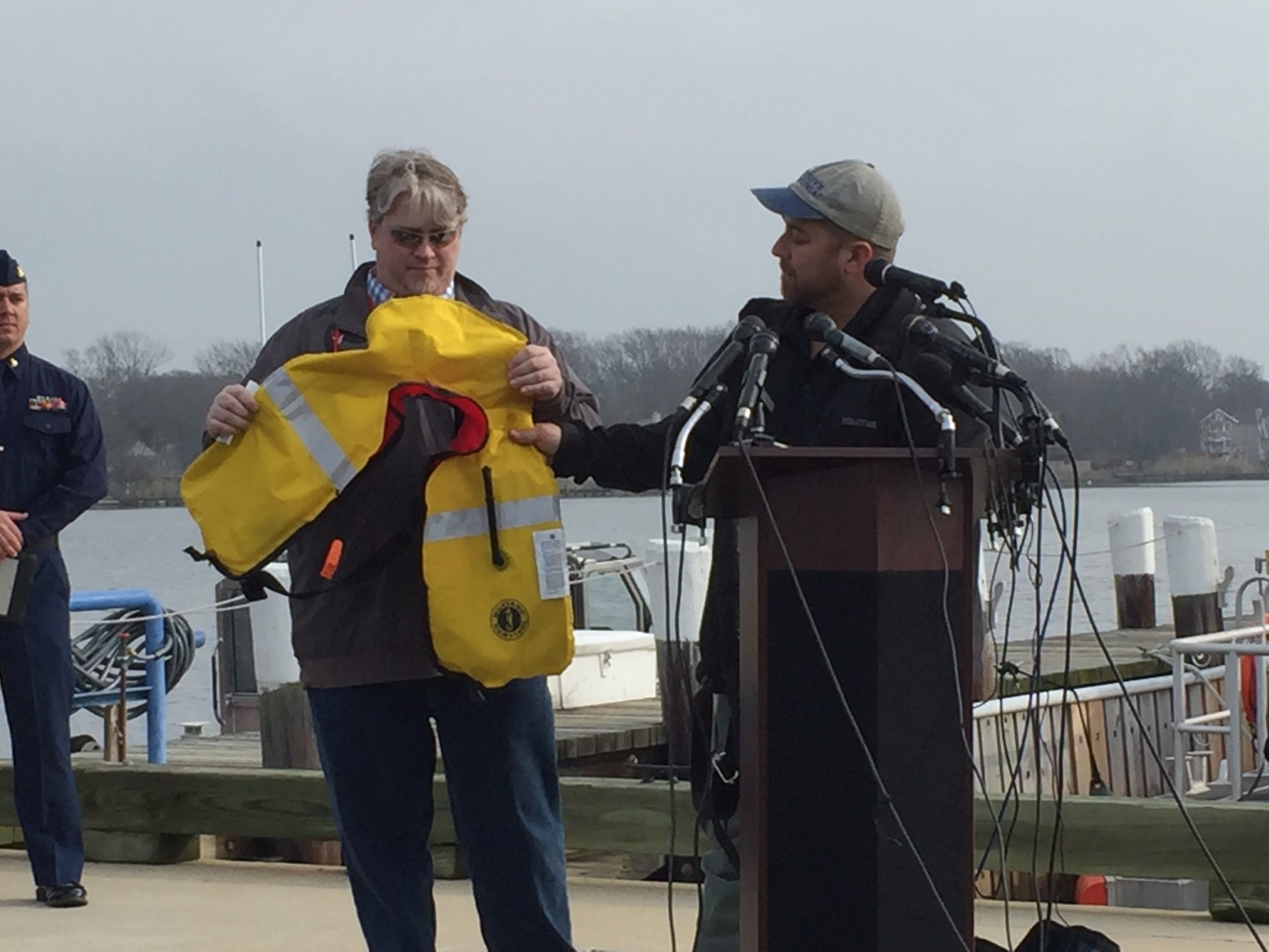 The two men praised the coordinated response, and Coast Guard Cmdr. Michael Keane returned the compliment – praising the pair for NOT adding to Maryland’s 21 water-related fatalities in 2015. (WTOP/Rich Johnson)