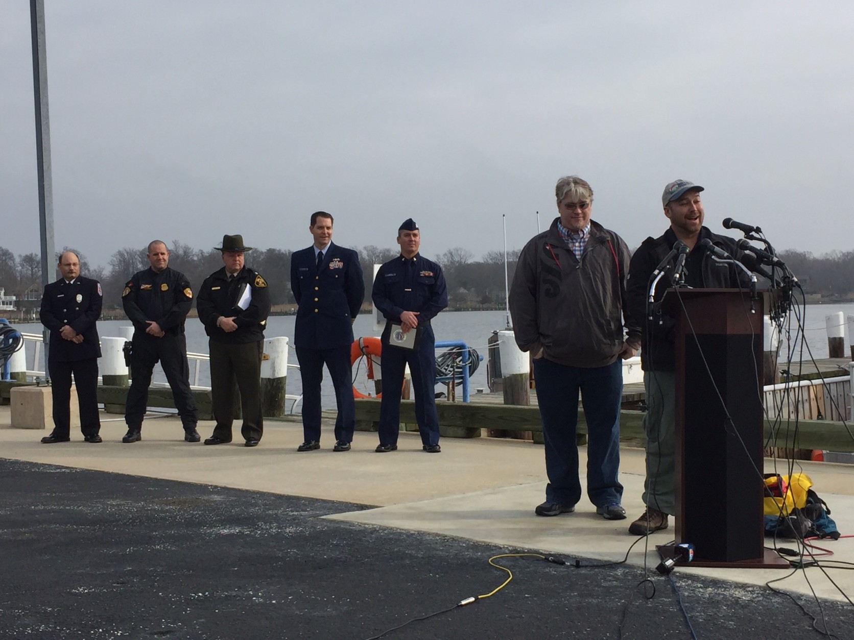 At an event at Coast Guard Station Annapolis, Stemcosky and Frend were reunited with the responders who saved them.