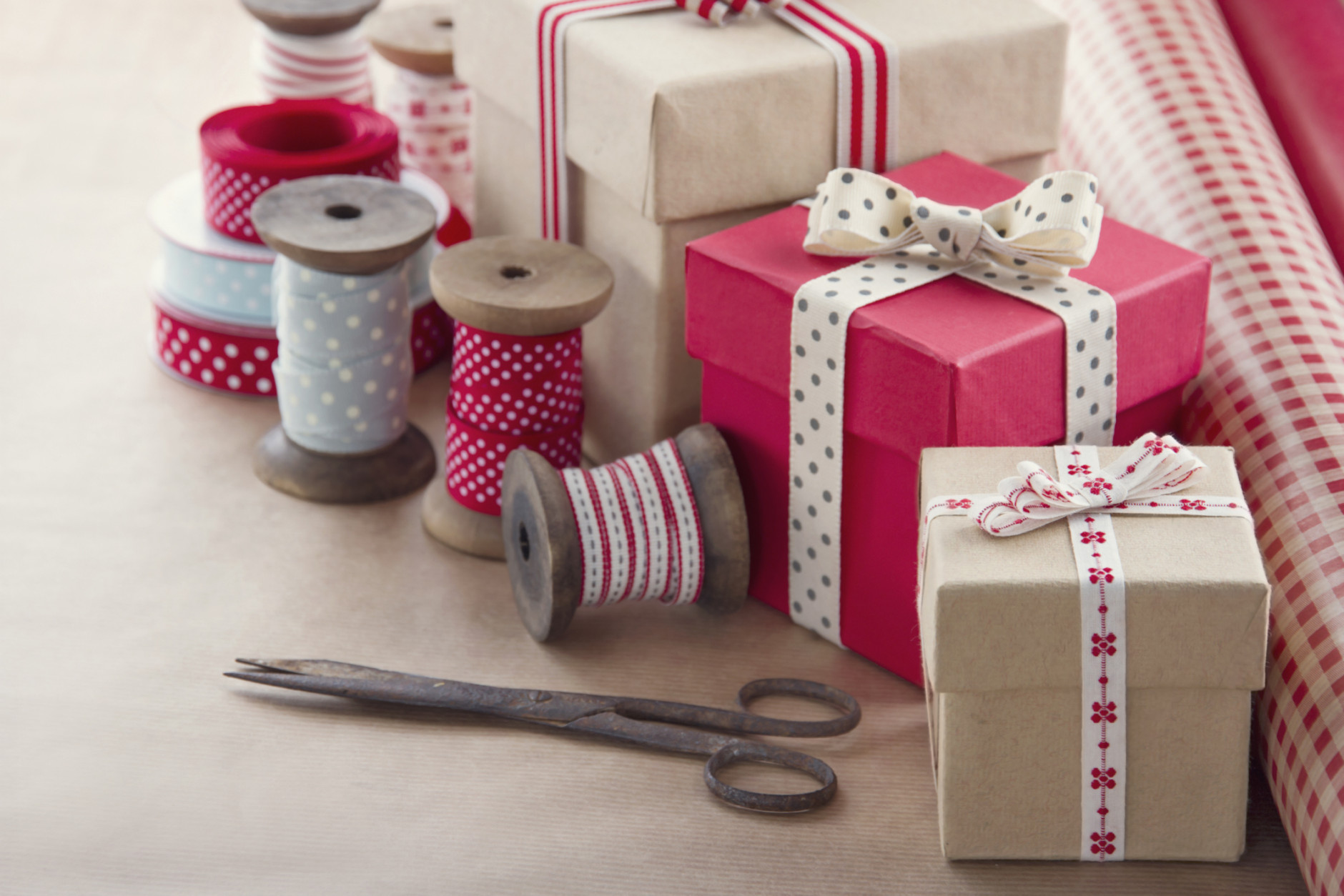 Gift boxes and wrapping paper rolls