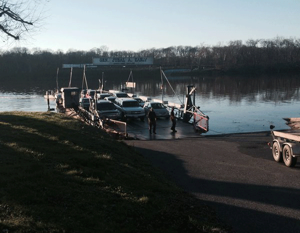 The ferry returns to shore after it broke off the cable Friday afternoon. (Courtesy Pete Piringer)