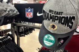 After making the playoffs this past weekend, Modells is selling Washington Redskins' playoff gear. The team made the playoffs in 2012, when quarterback Robert Griffin III took the team from a 3-6 start all the way to the postseason. (WTOP/Neal Augenstein)