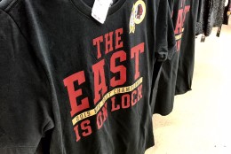 Playoff shirts are for sale at Modells. The Washington Redskins beat the Philadelphia Eagles on Saturday and secured a spot in the NFL Playoffs. You like that? (WTOP/Neal Augenstein)