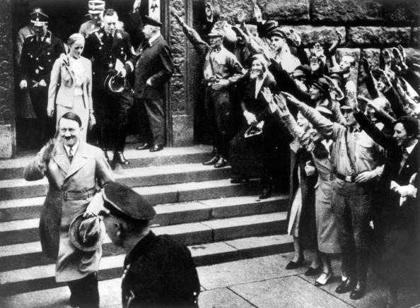 GERMANY - JANUARY 30:  Adolf HITLER descending the steps of the Presidential palace in Berlin after having been named Chancellor of the Reich by President HINDENBURG, on January 30, 1933.  (Photo by Keystone-France/Gamma-Keystone via Getty Images)
