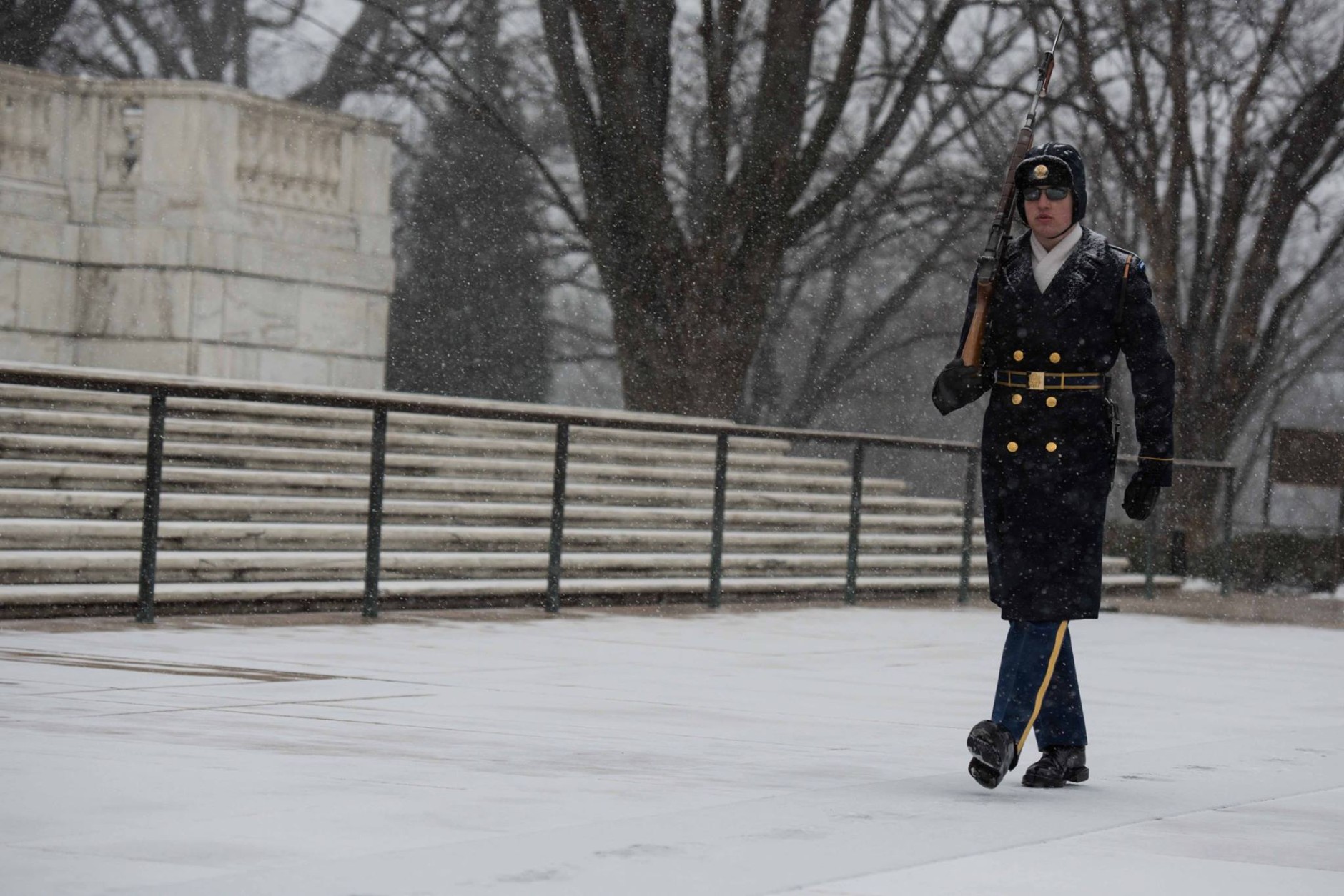 As a record breaking snow storm hits the Washington DC area Sentinels from the 3d U.S. Infantry Regiment (The Old Guard) continue to stand guard at the Tomb of the Unknown Soldier. (U.S. Army/Cpl. Cody W. Torkelson)