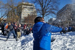 The DC Snowball Fight Association organized the  event. The group held its first snowball fight in Dupont Circle in 2009. (WTOP/Kathy Stewart)