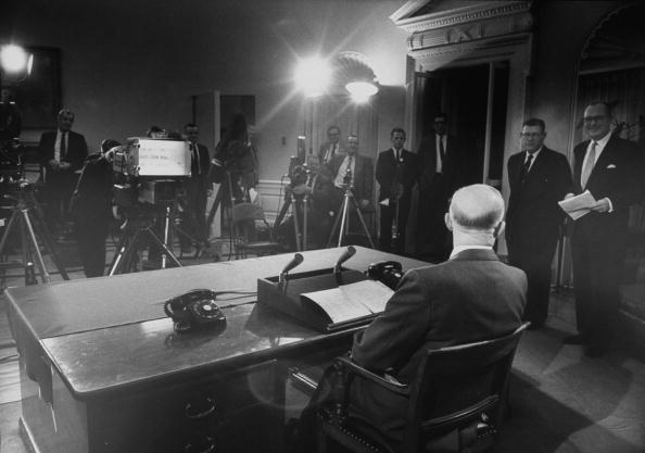 President Dwight D. Eisenhower presenting his farewell address to the Nation.  (Photo by Ed Clark/The LIFE Picture Collection/Getty Images)