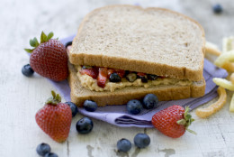 In this image taken on July 9, 2012, a healthy remake of a PB&amp;J sandwich with fresh berries is shown in Concord, N.H. (AP Photo/Matthew Mead)