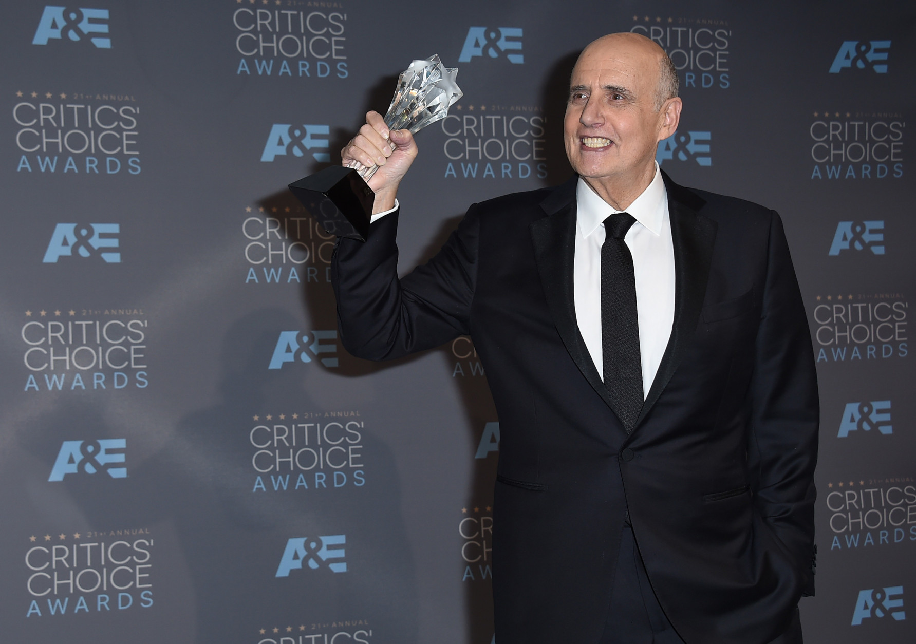 Jeffrey Tambor poses in the press room with the award for best actor in a comedy series for Transparent at the 21st annual Critics' Choice Awards at the Barker Hangar on Sunday, Jan. 17, 2016, in Santa Monica, Calif. (Photo by Jordan Strauss/Invision/AP)