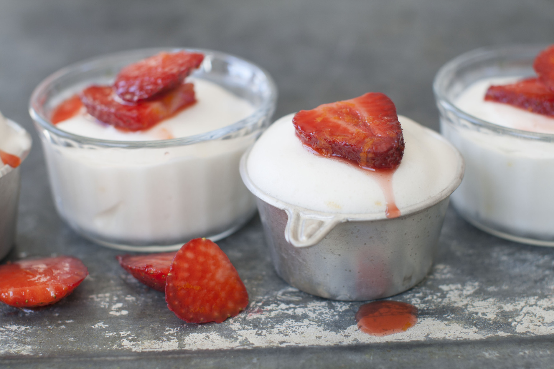 This March 17, 2014 photo shows snow pudding with spiked strawberries in Concord, N.H. (AP Photo/Matthew Mead)
