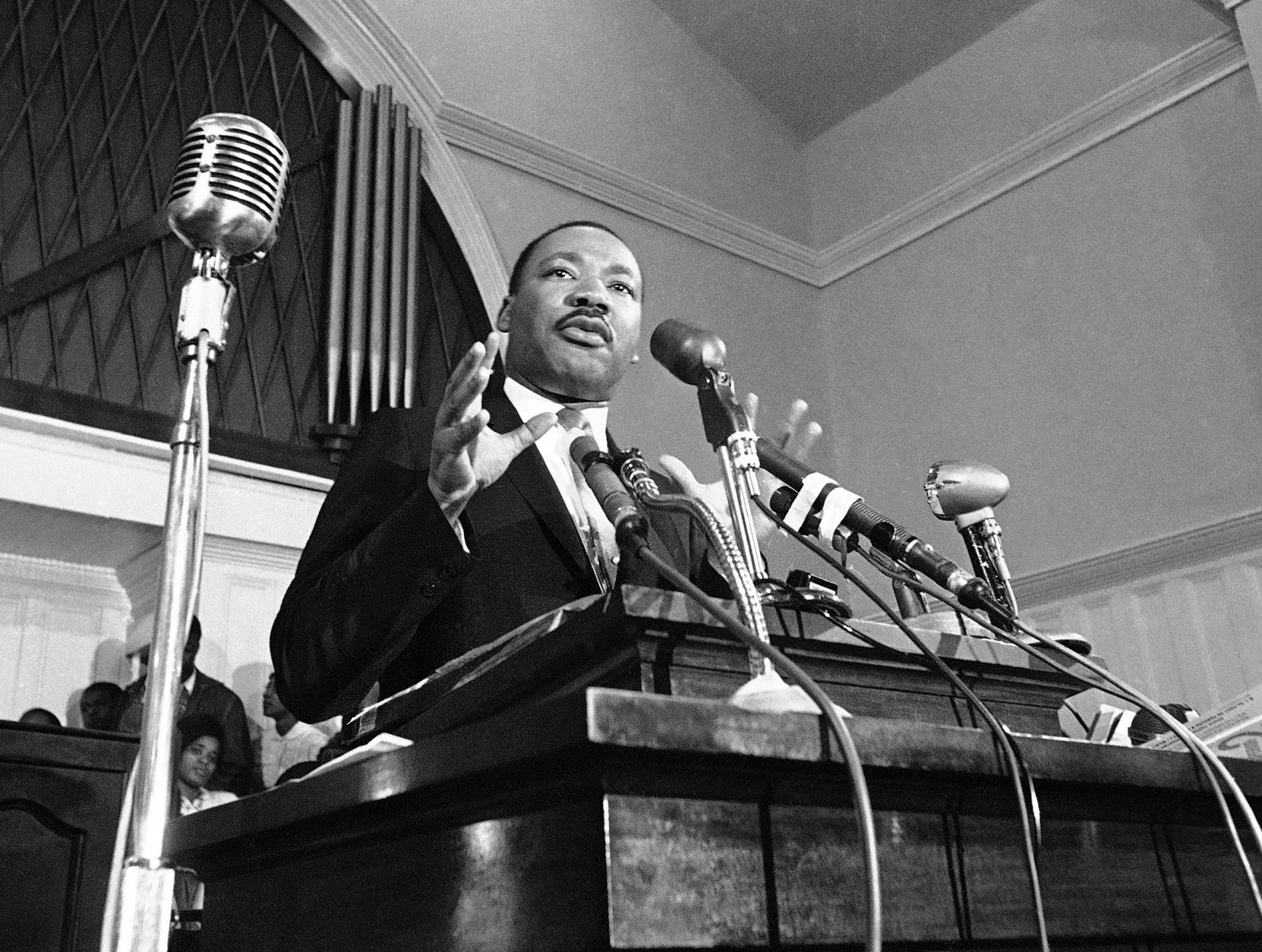 Martin Luther King Jr. speaks in Atlanta. A 1960 recording of an interview with King never before heard in public is up for sale. The tape was recorded by a Chattanooga man hoping to write a book and captures King talking about his trip to Africa, and his certainty that the child he and Coretta Scott King were expecting would be a boy. (AP File Photo)