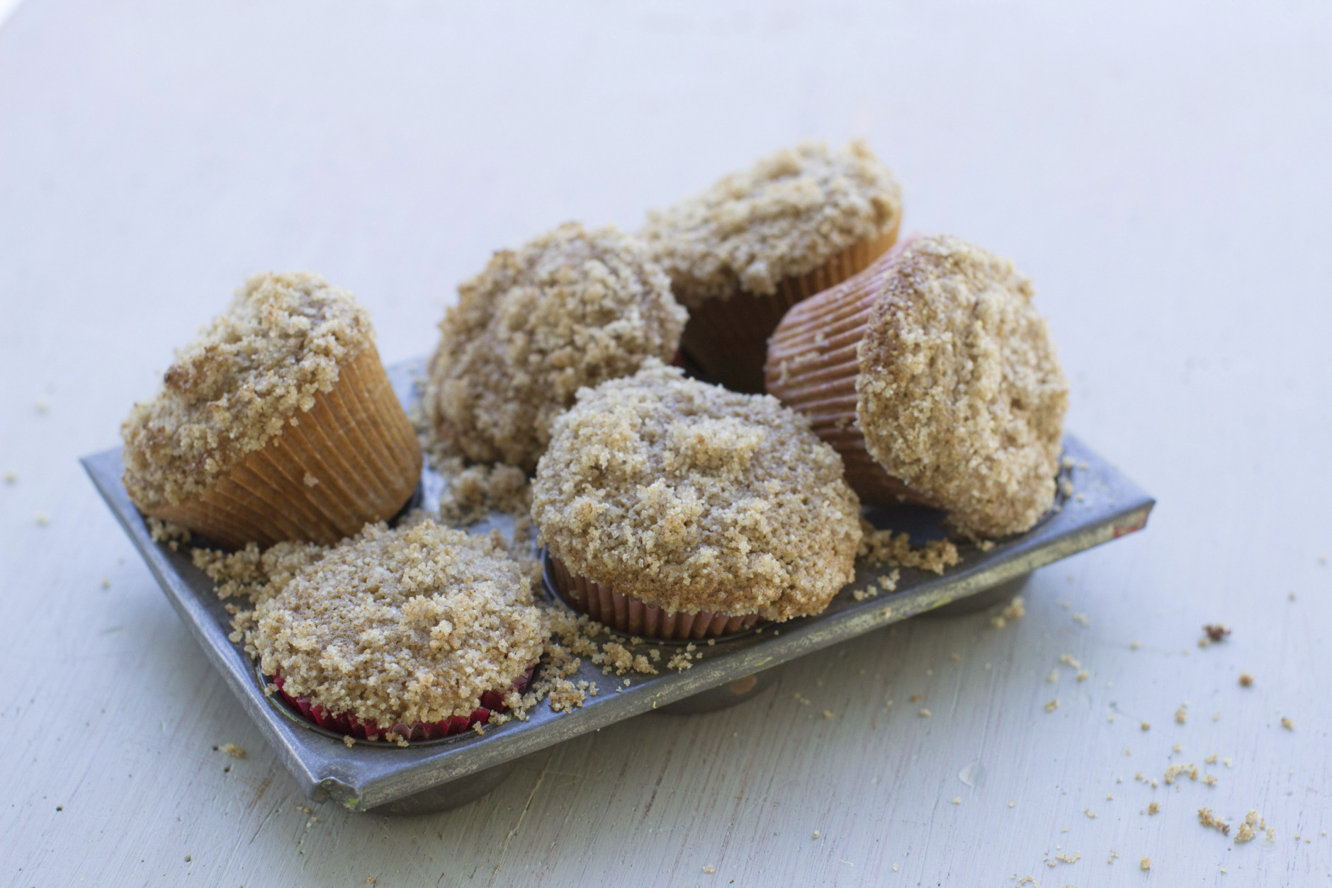 This Sept. 8, 2014 photo shows sprouted wheat muffins with steusel topping in Concord, N.H. Peter Reinhart's new book, "Bread Revolution" dives into the rising trends of sprouted and whole grains, as well as heirloom flours. (AP Photo/Matthew Mead)