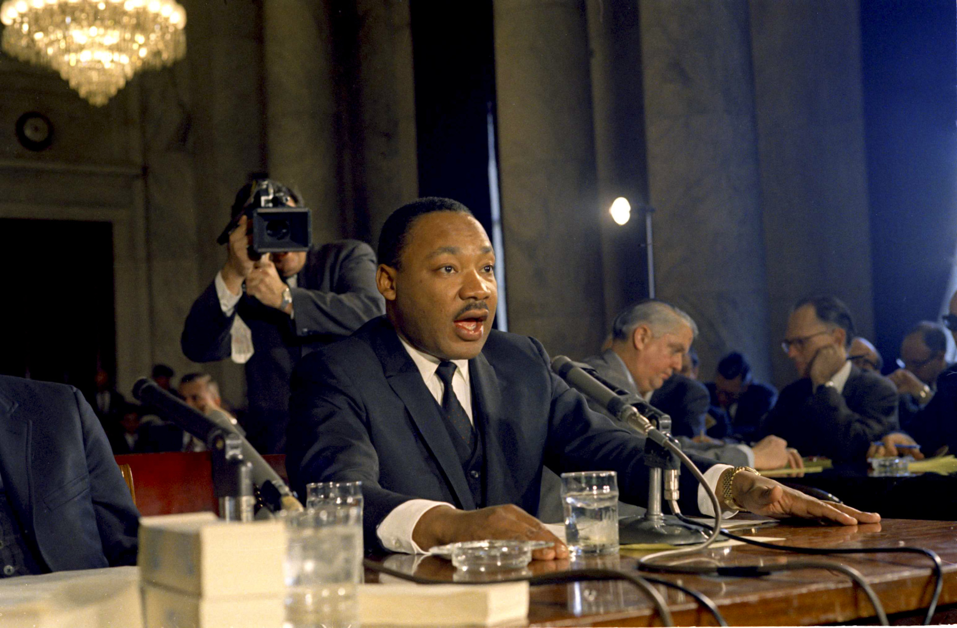 Dr. Martin Luther King civil rights leader testifying before the Senate Government Operations subcommittee, December 15, 1966. (AP Photo)