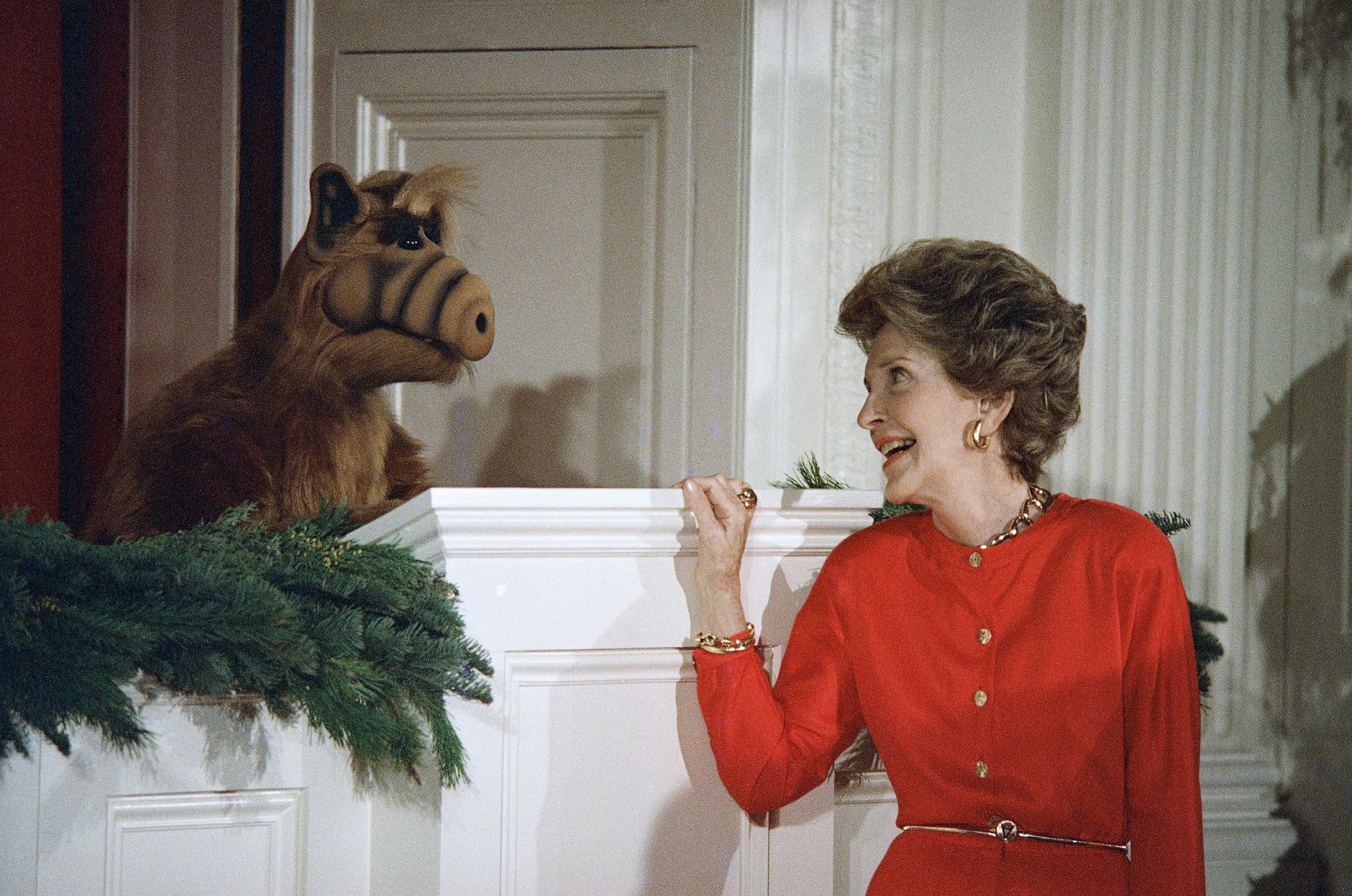Michu Meszaros, who played the alien life form ALF on the TV show of the same name, died June 12, 2016. In a 1987 picture, first lady Nancy Reagan glances towards a puppet form of ALF during a Christmas party for Children of Washington's diplomatic corps at the White House.