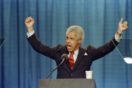 **FILE** In this Sept. 18, 1989 file photo, Virginia Lt. Governor and Democratic nominee for Governor, L. Douglas Wilder, gestures during his acceptance speech at the Virginia Democratic Convention in Richmond. (AP Photo, File)