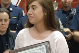 Charlotte Heffelmire, 19, is presented with a Citizen Lifesaving Award. (NBC Washington)