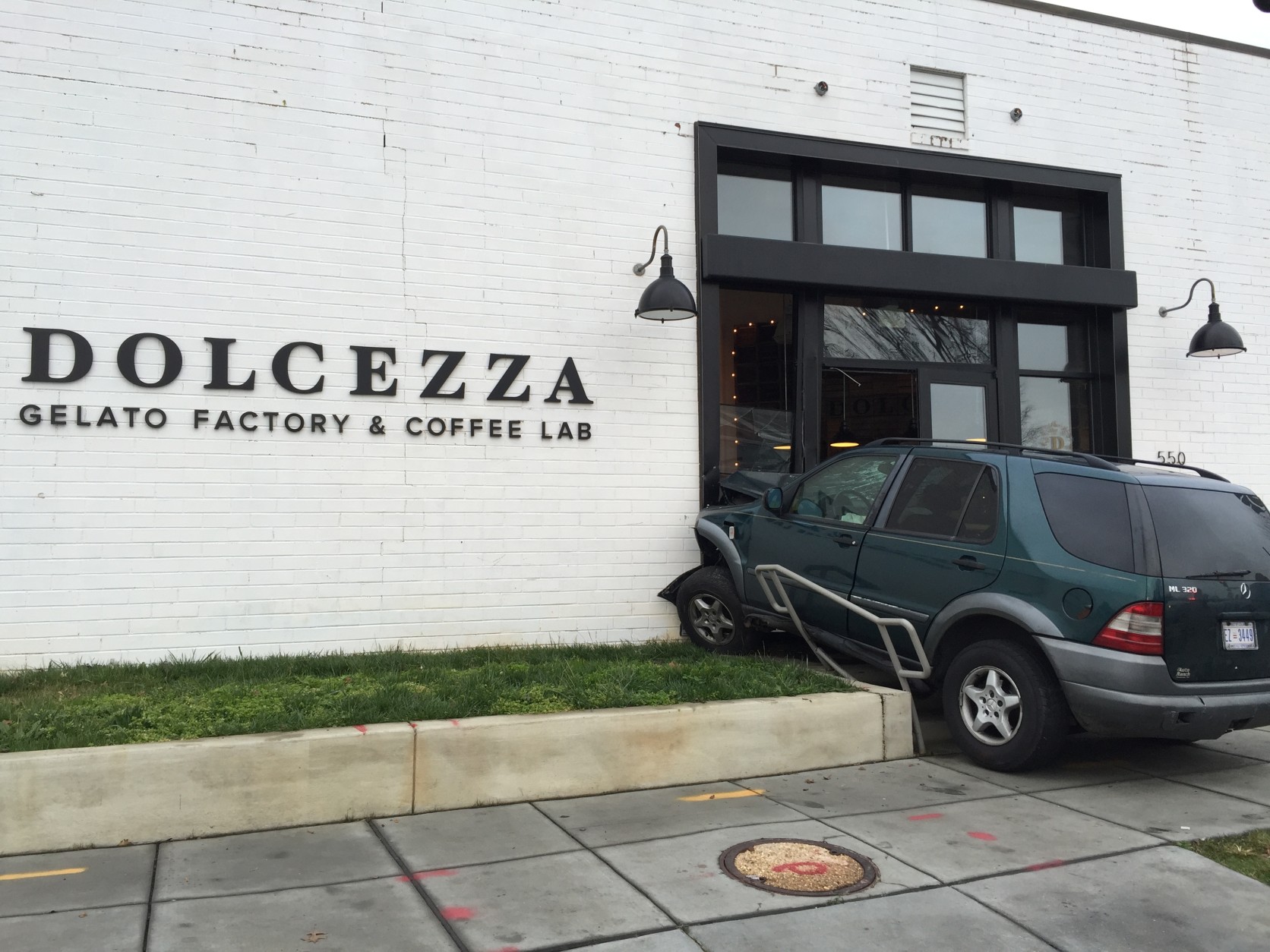 An SUV crashed into the Dolcezza Gelato Factory & Coffee Lab at Union Market on Jan. 9, 2016. (Courtesy NBC Washington)