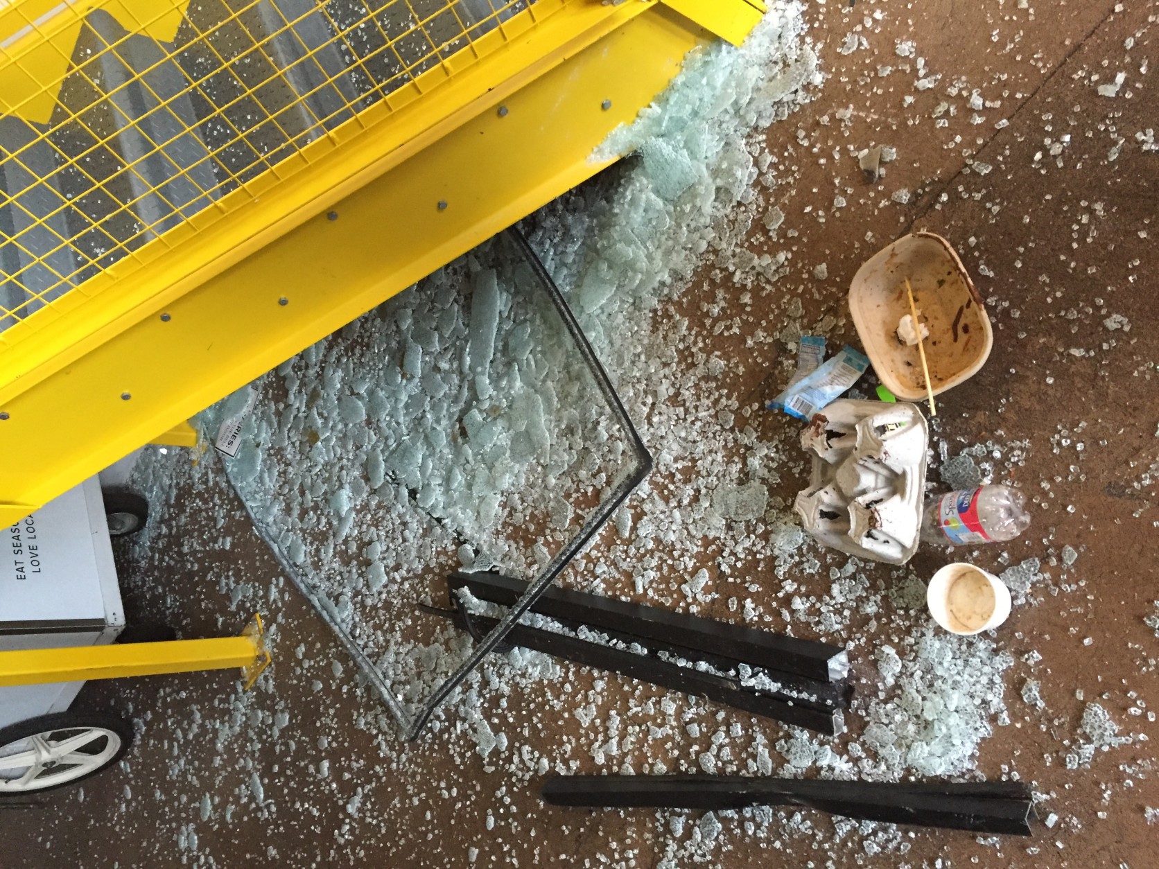 Debris is seen inside the Dolcezza Gelato Factory & Coffee Lab at Union Market after a crash on Jan. 9, 2016. (Courtesy NBC Washington)