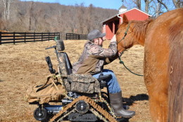 Nuzzling up to a horse may not sound like an exercise that can mend the psychological and physical wounds of war, but Josh Goldberg says mastering the calm and collected demeanor that’s needed to approach the animal is a skill that veterans work on during their stay at Boulder Crest Retreat. (Courtesy Boulder Crest Retreat)