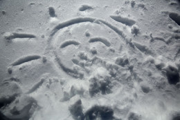 A smiley sun is drawn on the snow in Lafayette Square January 25, 2016 in Washington, DC.  Winter Storm Jonas hit the East Coast over the weekend, breaking snowfall records, causing 29 storm-related deaths, leaving thousands of homes without power and serious flooding in coastal areas.   (Photo by Alex Wong/Getty Images)