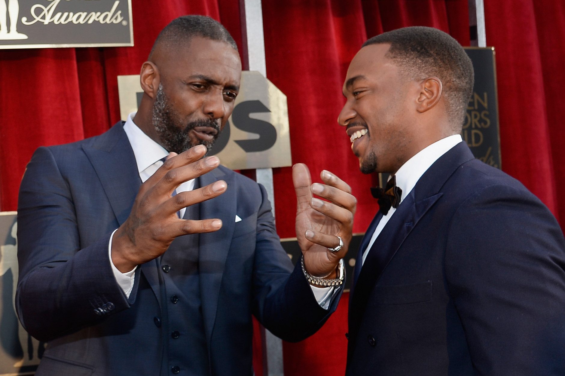 LOS ANGELES, CA - JANUARY 30:  Actors Idris Elba (L) and Anthony Mackie attend the 22nd Annual Screen Actors Guild Awards at The Shrine Auditorium on January 30, 2016 in Los Angeles, California.  (Photo by Kevork Djansezian/Getty Images)