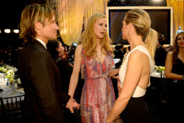 LOS ANGELES, CA - JANUARY 30:  (L-R) Musician Keith Urban, actresses Nicole Kidman and Kristen Wiig speak during the 22nd Annual Screen Actors Guild Awards at The Shrine Auditorium on January 30, 2016 in Los Angeles, California.  (Photo by Kevork Djansezian/Getty Images)