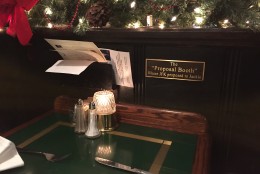 On a June day in 1953, Senator John F. Kennedy popped the question to Jackie Lee Bouvier in this booth at Martin's Tavern. It's still a favorite place for proposals. (WTOP/Michelle Basch)