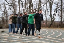 In the Warrior PATHH program, veterans walk a Labyrinth at Boulder Crest Retreat. 