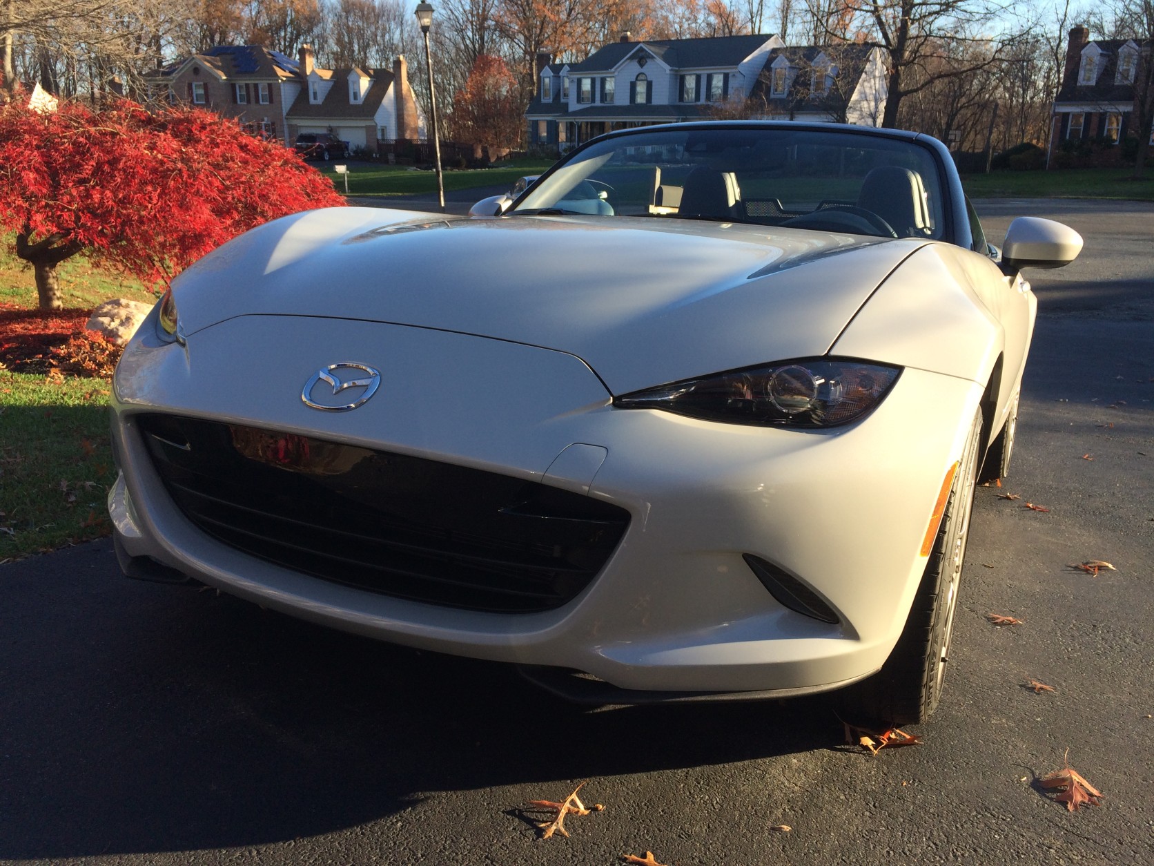The new car looks a bit angry in the front end, where in the past Miatas looked like a happy, smiling car. (WTOP/Mike Parris)