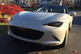 The new car looks a bit angry in the front end, where in the past Miatas looked like a happy, smiling car. (WTOP/Mike Parris)