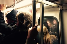 The Orange Line was so packed on Tuesday that some commuters couldn't squeeze onto the trains. (WTOP/Max Smith)